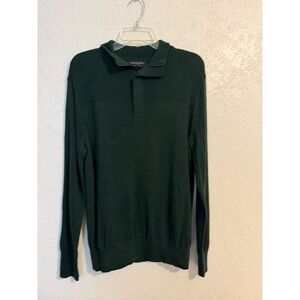 Banana Republic Mens Merino Wool Blend Quarter Zip Sweater Green Textured Yoke M